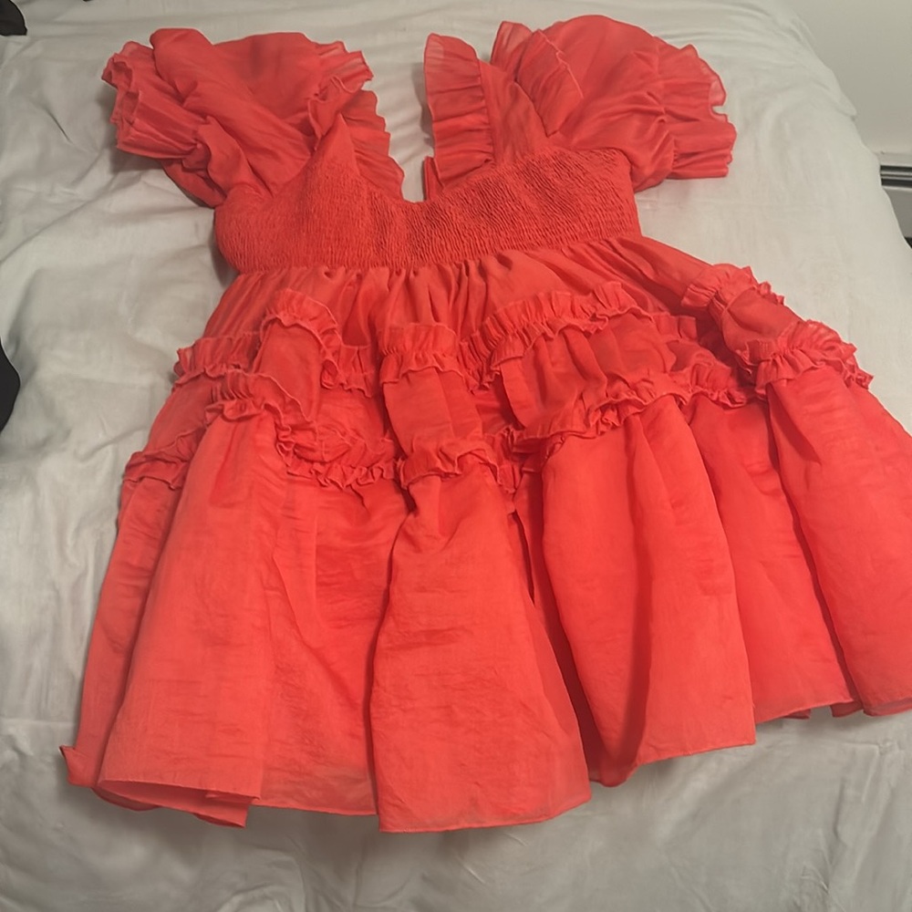 Dream Sister Jane short sleeve organza puff mini dress in red - Picture 5 of 6